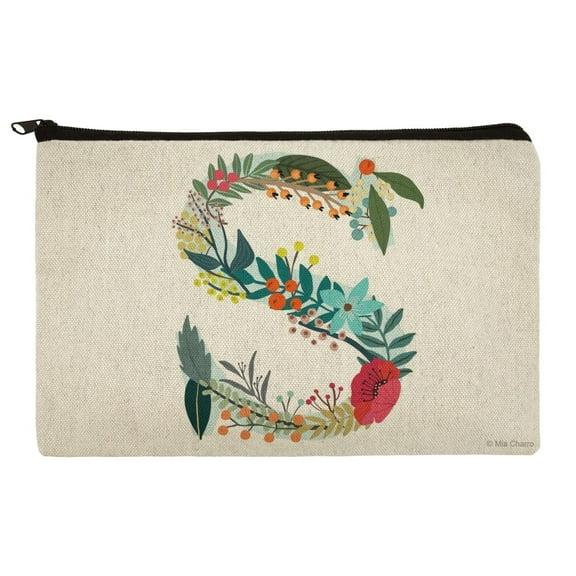Letter S Floral Monogram Initial Makeup Cosmetic Bag Organizer Pouch