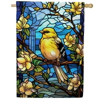 America Forever Glorious Goldfinch House Flag, 28 x 40 inch Double Sided, Stained Glass Goldfinch Bird Flowers, Spring Summer Bird Outdoor Decorative Flag