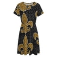 thumbnail image 4 of Black And Gold Fleur De Lis Dress Fashion Beach Short Sleeve Dresses Female Party Printed Sundress, 4 of 7