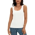 thumbnail image 2 of ATHLECHIC Women's Fitted Tank Top Ribbed Knit Scoop Neck Slim Fit Casual Top L White, 2 of 5
