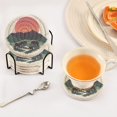 thumbnail image 3 of Yayeee 6 PCS Drink Coasters with Holder Set Woven Absorbent Round Tabletop Hot Pad, Abstract Elephant, 3 of 7