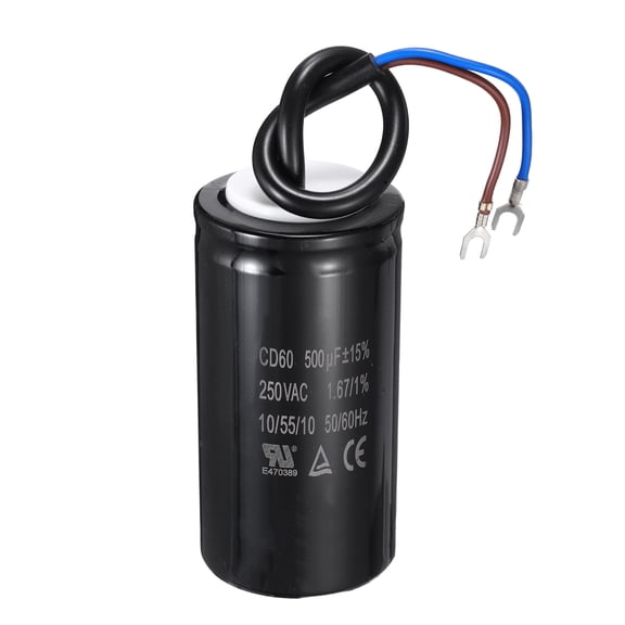 Uxcell CD60 Run Capacitor, 500uF 250VAC 50/60Hz 2 Wires CD60 Motor Starting Capacitor for Washing Machine, Air Compressor, Refrigerator, Black