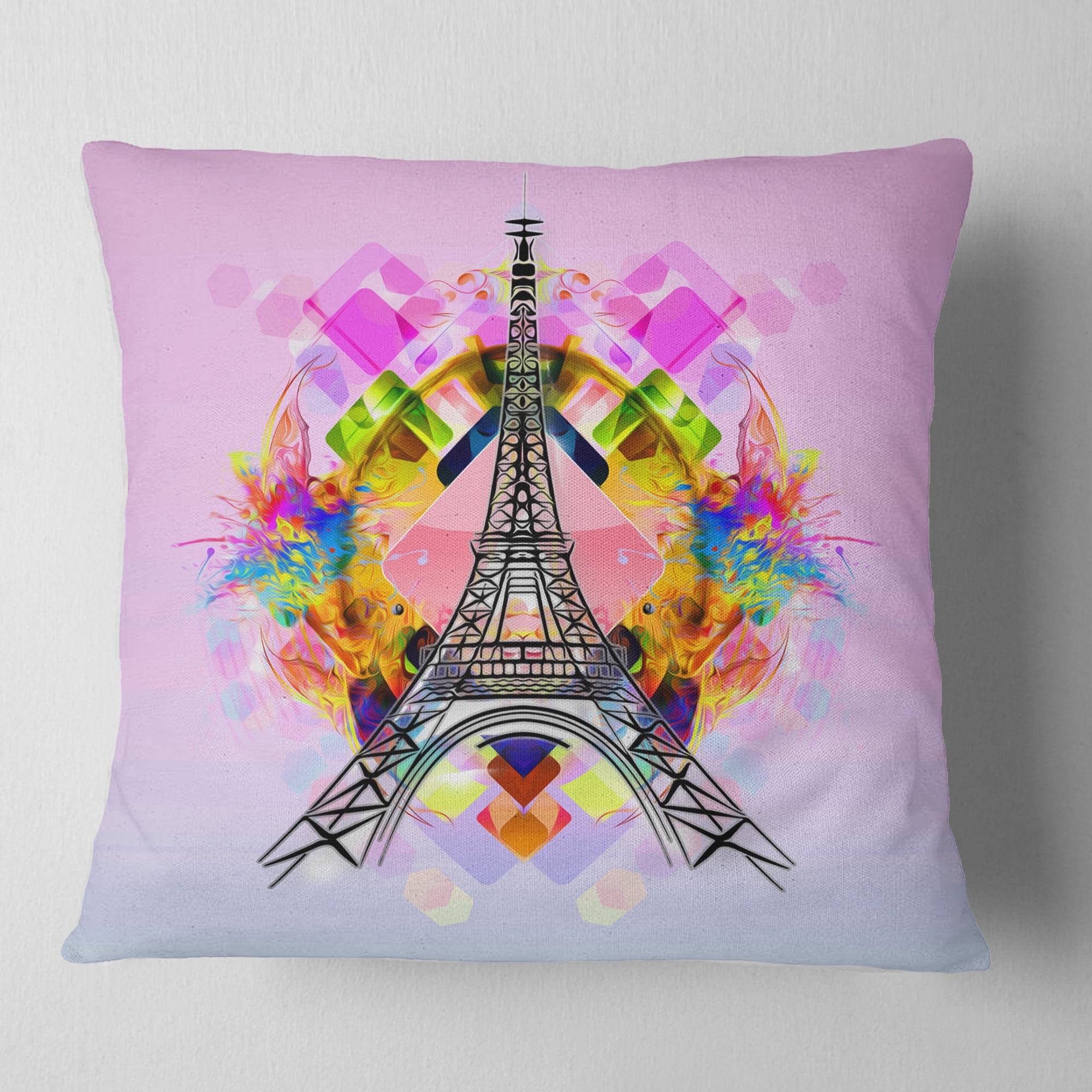 Designart Bright Paris Eiffel TowerCartoon - Abstract Throw Pillow - 18x18