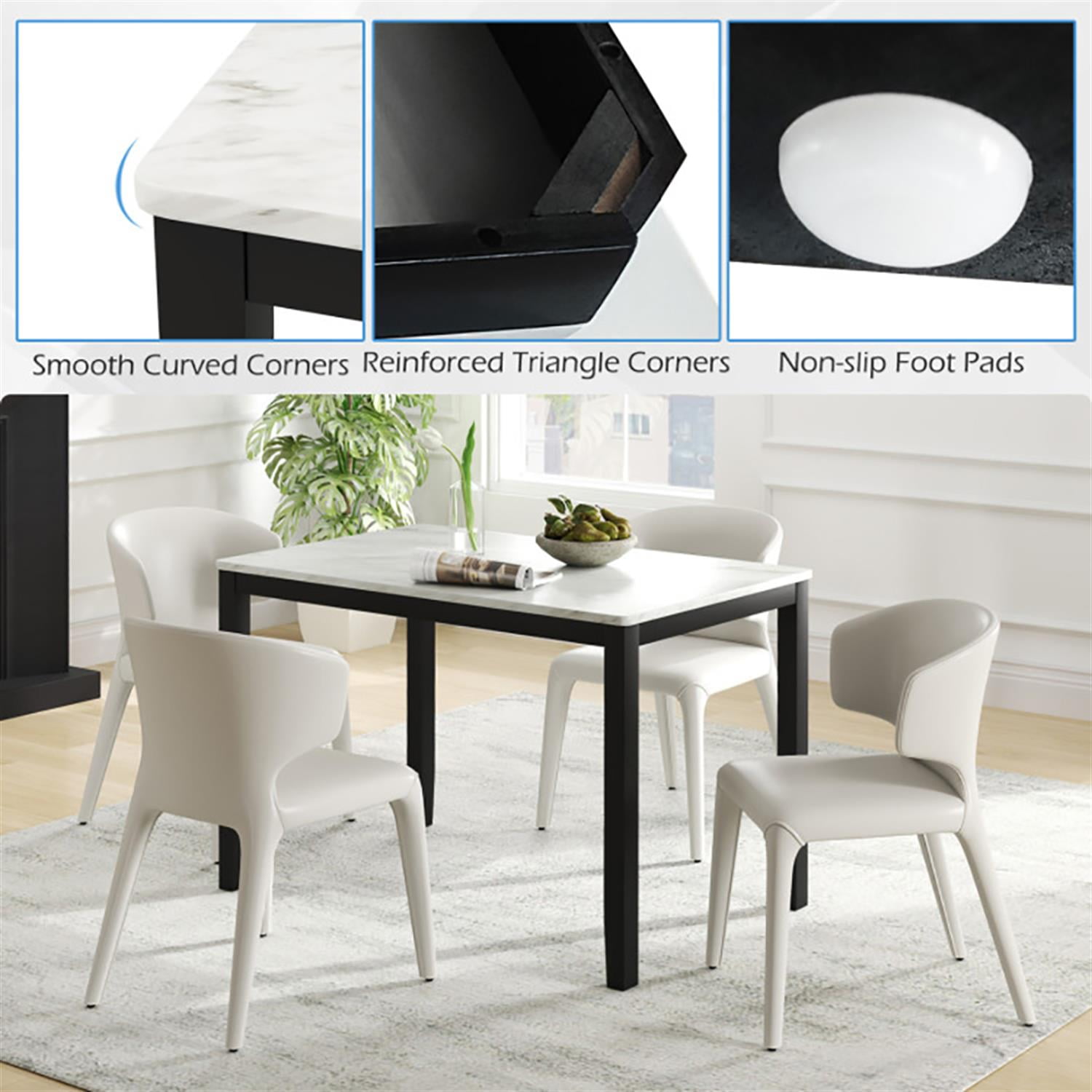 Demi Bonn 45" Dining Table with Faux Marble Tabletop, Kitchen Table for 2-4 People, Rectangular Dinner Table for Home Office, Living Room Furniture, White