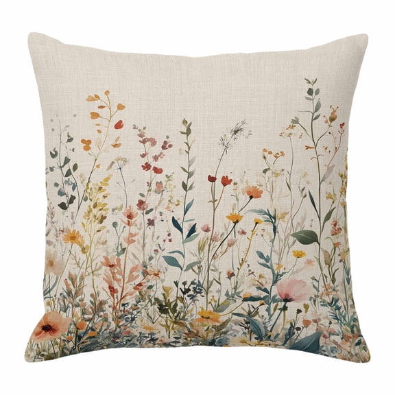 Pillow Covers 24x24 Inch, Vintage Botanical Linen Pillowcase with Invisible Zipper, Spring Floral Summer Botanical Rustic Decorative Throw Pillow Covers Cushion Case for Couch Sofa Bed Living Room