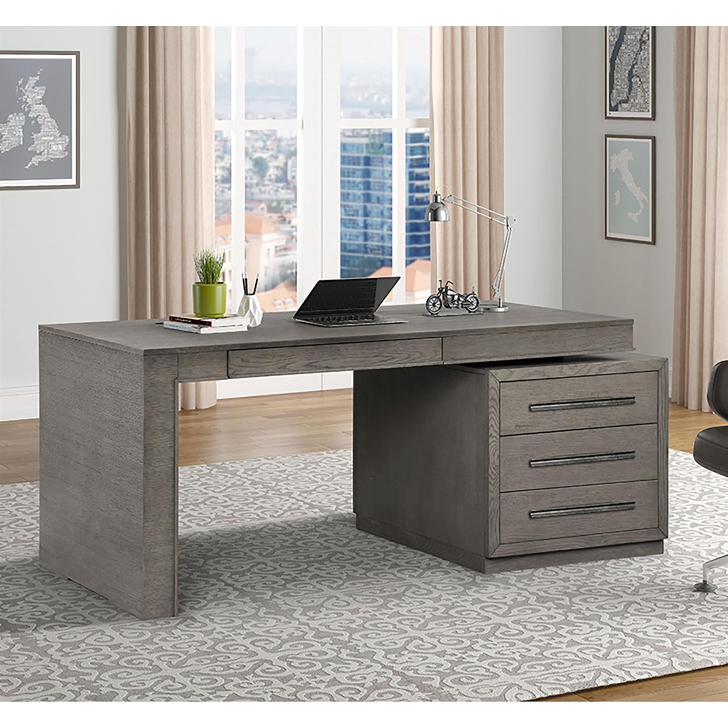 Pemberly Row Contemporary Wood Executive Desk in Moonstone Gray
