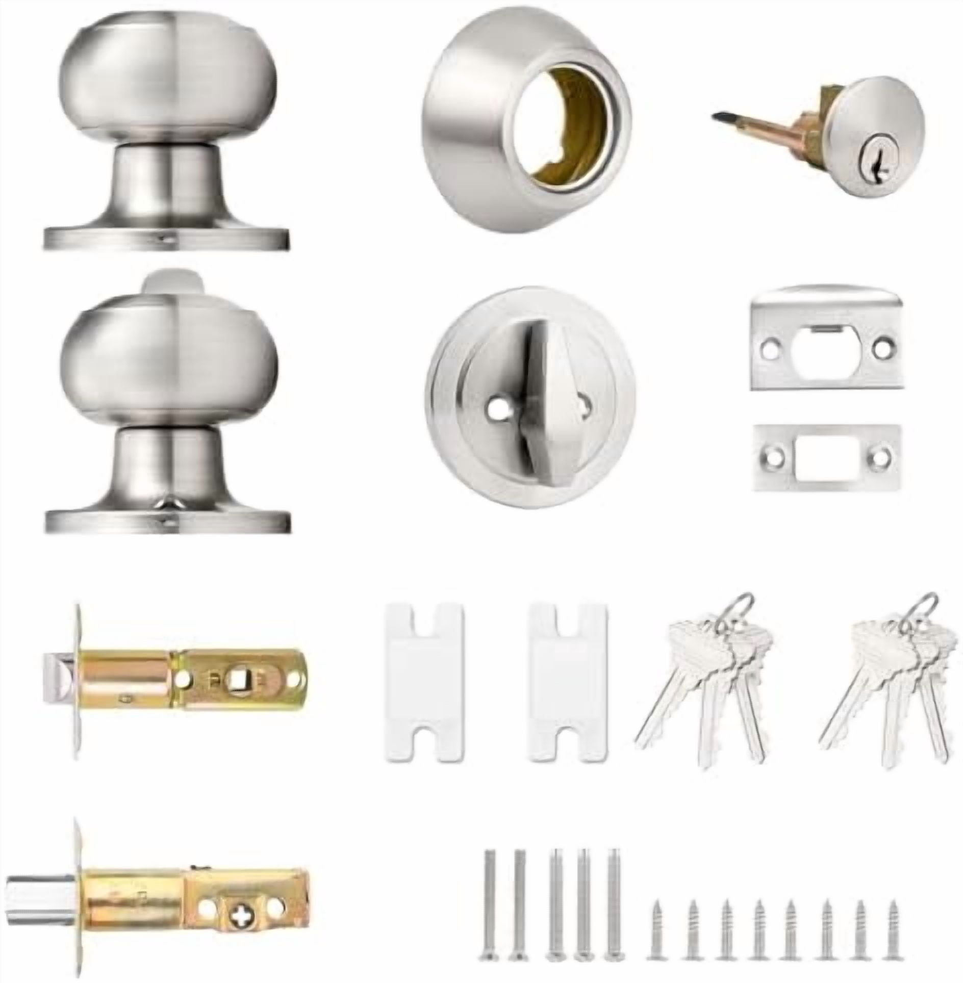 1 Pack Entry Door Knob Set with Single Cylinder Deadbolt Combo Set, Keyed Alike Brushed Nickel Door Knobs with Lock and Keys for Entrance Front Door
