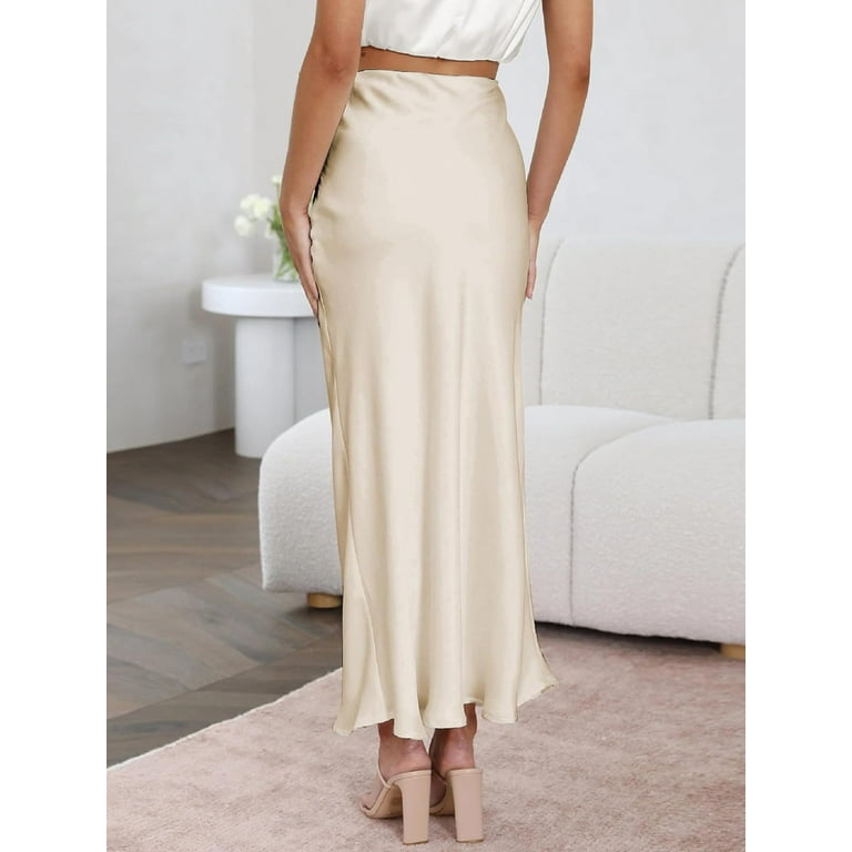 Women s Satin High Waisted Maxi Skirts Hidden Elasticized Waistband A Line Long Skirt Walmart