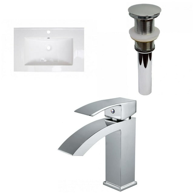American Imaginations 23.75-in. W 1 Hole Ceramic Top Set In White Color - Drain Incl. AI-32477