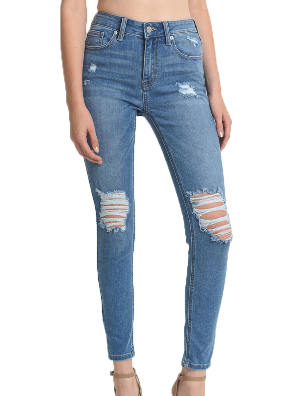 Just USA Women's High Rise Destructed Skinny Jeans - Walmart.com