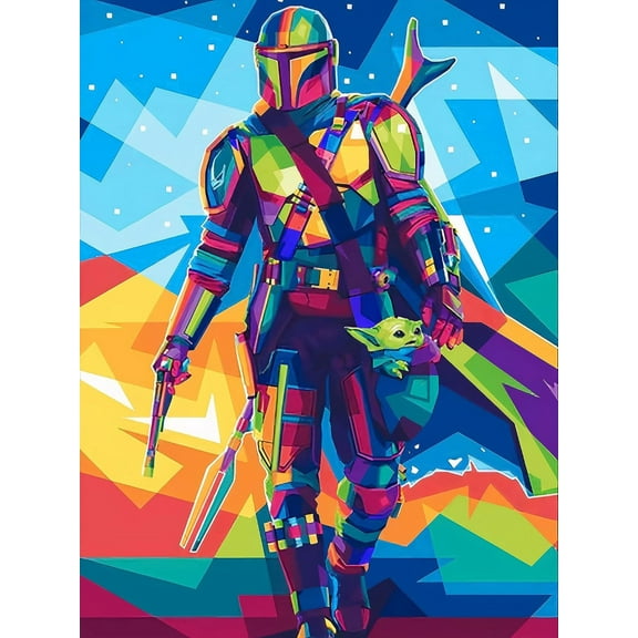 5D DIY Mandalorian Diamond Painting by Number Kit for Adult, Full Drill Crystal Rhinestone Embroidery Cross Stitch Diamond Embroidery Dotz Kit for Home Wall Decor