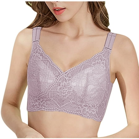 Gnurob Plus Size Bralette for Women Lace Push Up Bra No Underwire lingerie Lightly Lined Cups Bralettes Widen Band Bras Adjustable Strap Underwear Everyday Wear Clearance Saving Dark Gray X-Large