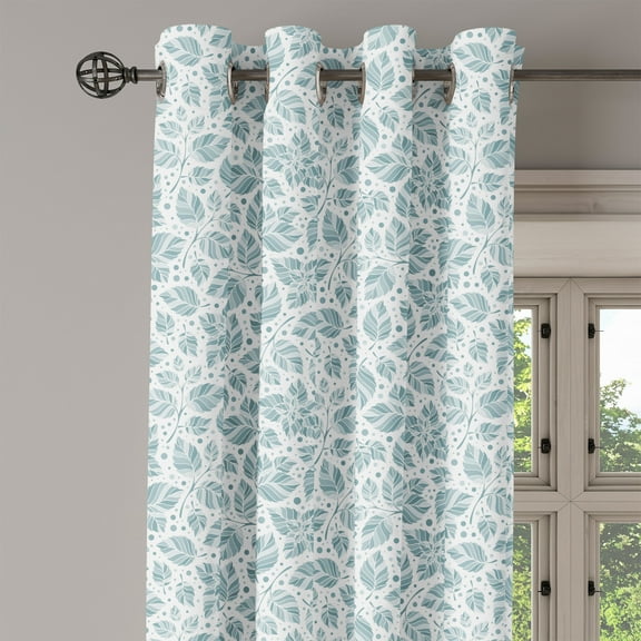 Ambesonne Leaves Grommet Curtain Single Panel, Peppermint Foliage Dot, 50"x60", Slate Blue and Bluegrey