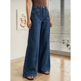 thumbnail image 3 of JOLIP Women's High Waist Seamed Wide Leg Denim Jeans, Dark Wash Panel Front Baggy Denim Pants, 3 of 7