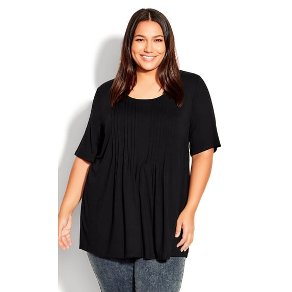 Avenue Women's Plus Size Knit Pleated Top Short Sleeve Round Neckline