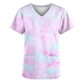 thumbnail image 4 of Fiudx Ofertas y Liquidaciones Blusa de Manga Corta con Cuello En V para Mujer, Uniforme de Trabajo, Impresión de Bolsillo, 4 of 5
