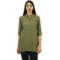 thumbnail image 2 of Phagun Women's Green Cotton Modal 3/4 Sleeve Button Down Blouse Shirt Top - 16, 2 of 8