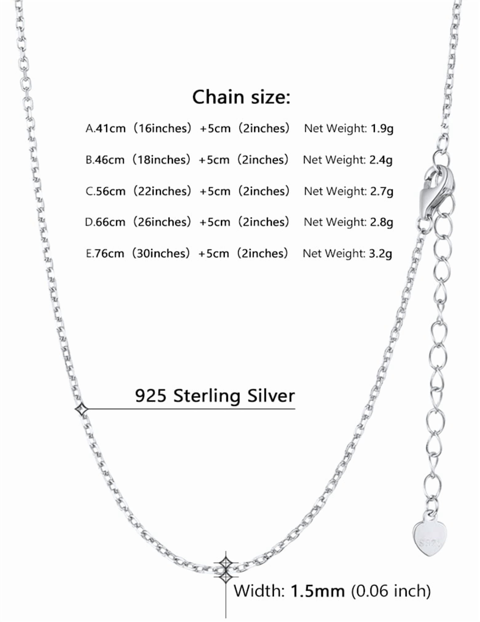 Suplight Silver Chain for Women 925 Sterling Silver Necklace 1.5MM Sturdy Thin Chain for Women Gift