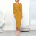 thumbnail image 6 of JGGSPWM Women's Long Sleeve Knit Midi Dress Wrap Front Tie Waist V Neck Hip Wrap Warm Dresses Yellow S, 6 of 9