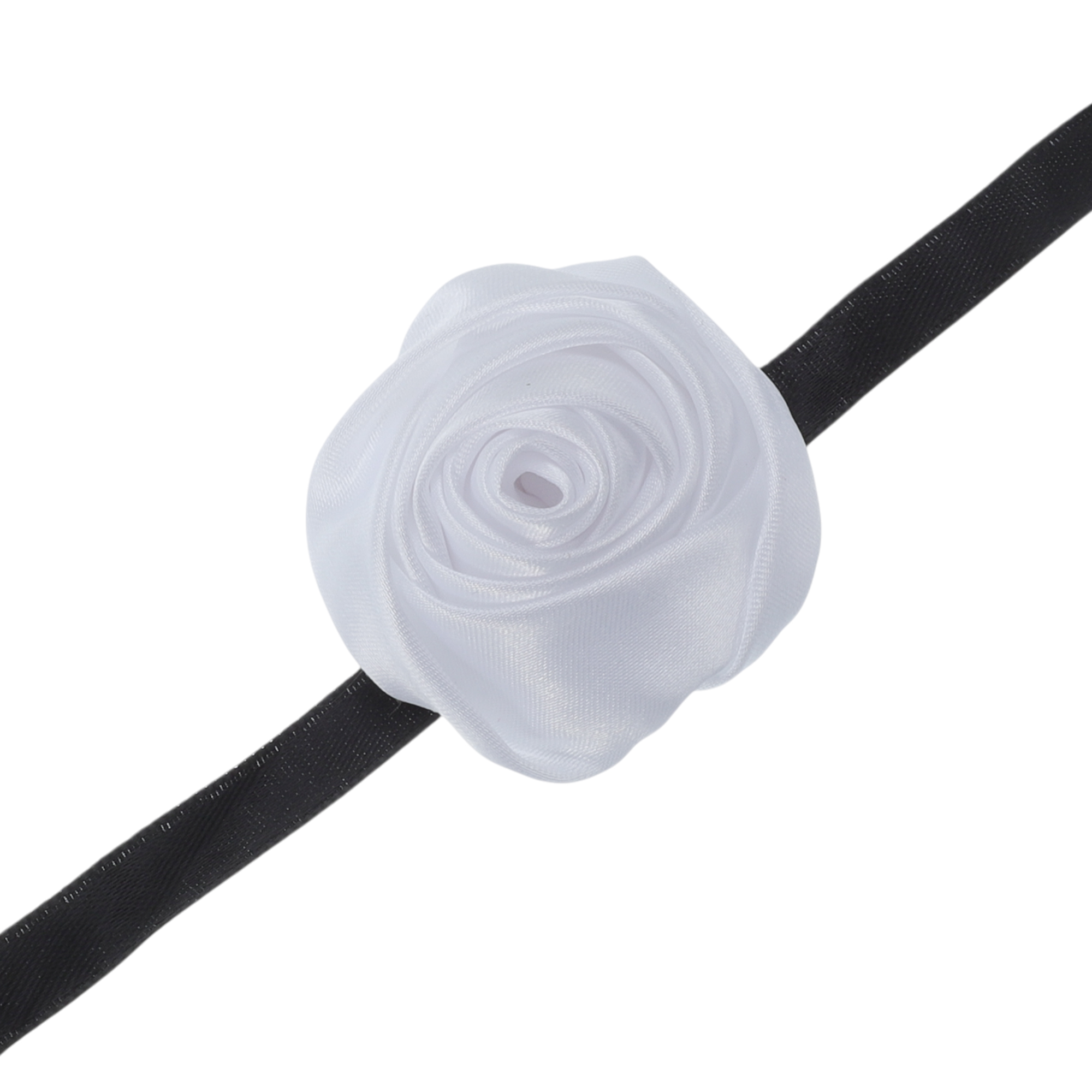 Unique Bargains Satin Rose Tie Choker Necklace White, Black