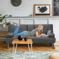 thumbnail image 2 of Giantex Convertible Futon Sofa Bed, Folding Futon Sofa Sleeper W/Adjustable Backrest, 2 Cup Holders, Removable Armrests, Modern Linen Upholstered Futon Sofa for Home Office, 2 of 8
