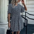 thumbnail image 2 of Vestido estampado cintura adelgazante cuello en V manga acampanada dobladillo casual vestido de una pieza para dama, 2 of 6
