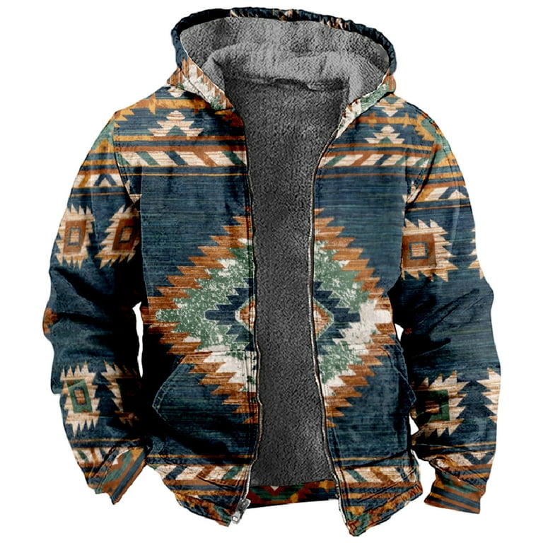 Spring Savings !Mens Sherpa Aztec Jacket,Hooded Western Spring Savings !Mens Sherpa Aztec Jacket,Hooded Western