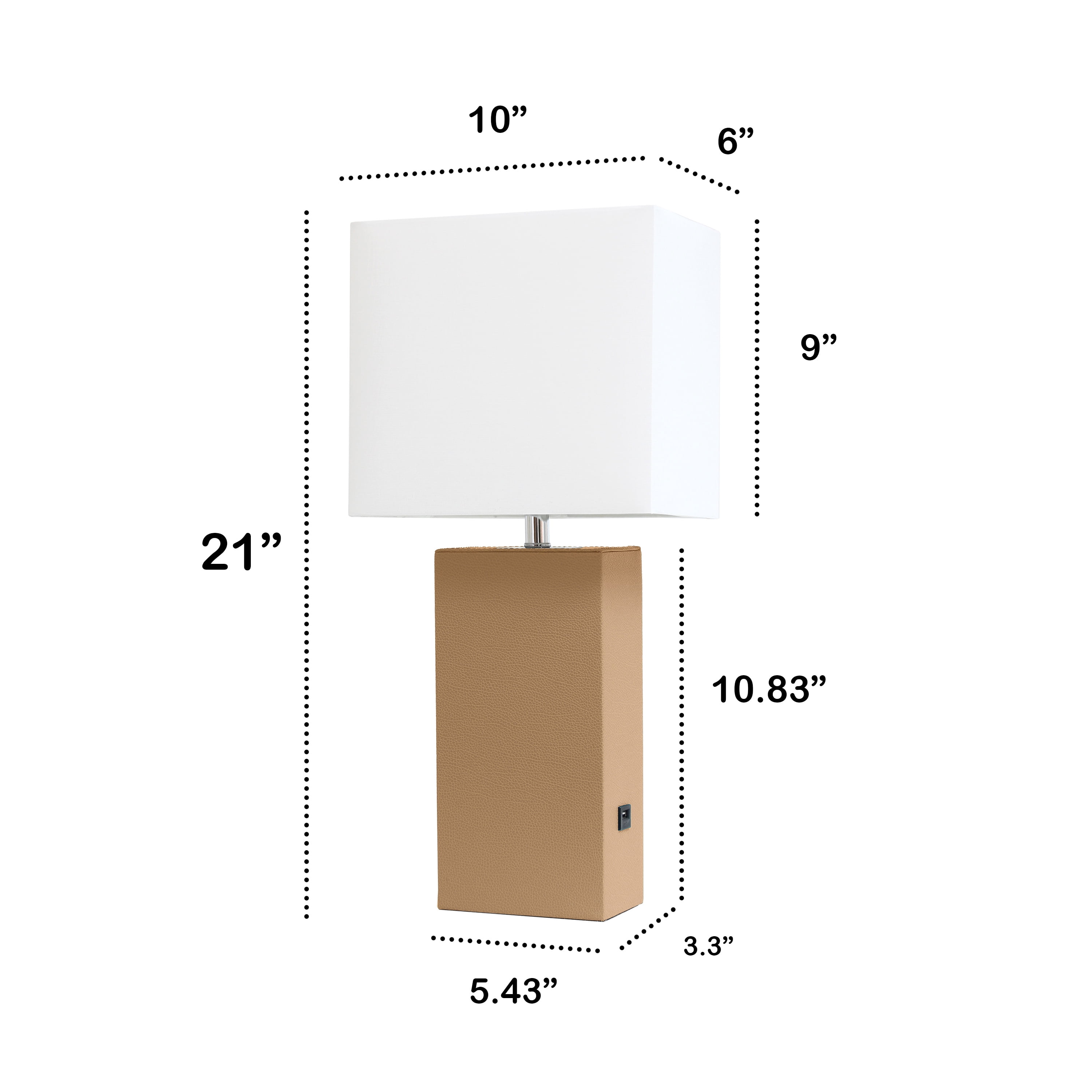 Lalia Home 21" Leather Modern Bedside Table Lamp with USB Port and LED Bulb, Beige