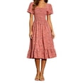 thumbnail image 2 of VBVC Women's Smocked Square Neck Floral Midi Dress , Ladies' Short Puff Sleeve Tiered Dress , Summer Casual A-Line Dress For Women, M-4XL, 2 of 6