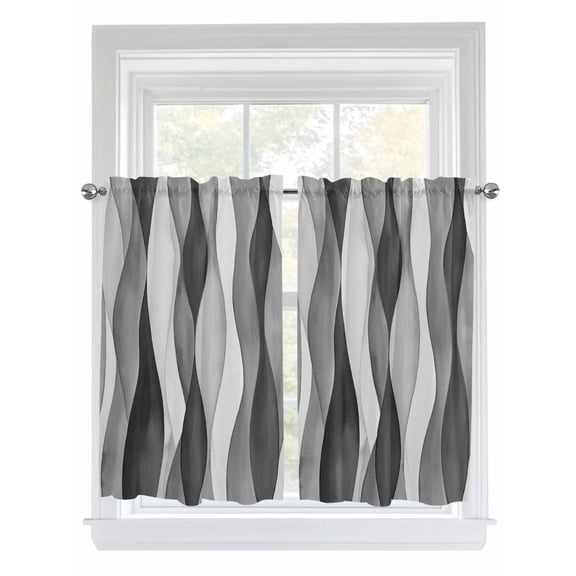 Kitchen Curtains 54 Inches length, Gray Stripes Window Treatment Curtain Drapes, Vintage Farmhouse Greyish Ripple Pattern Thermal Insulated Drapes for Basement Hotel RV, 42"x54", 2 Panels