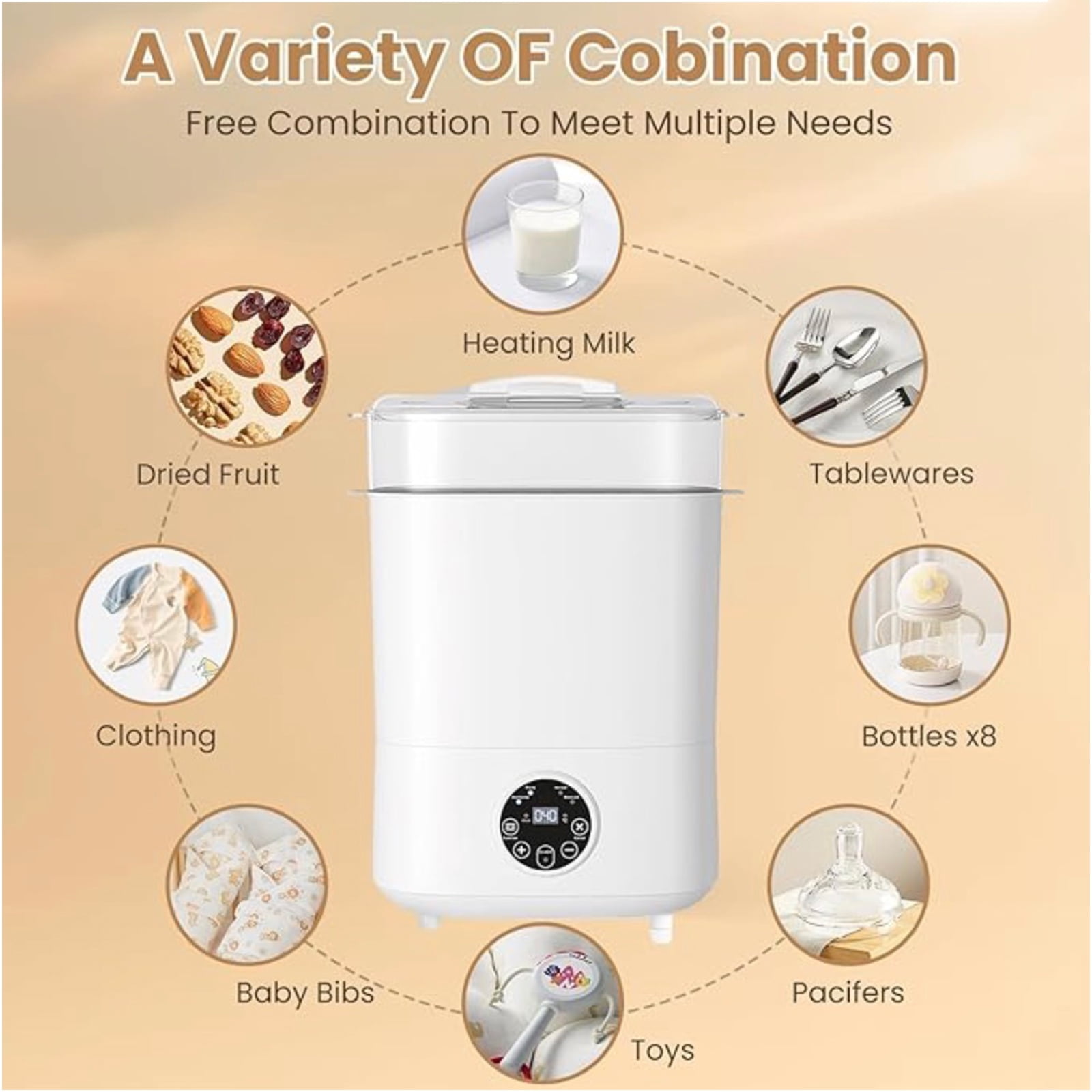 Purpurbur Baby Bottle Sterilizer and Dryer, 5-in-1 Large Capacity Multi-Purpose Electric Steam Sterilizer for Cups, Utensils, and Small Household Items