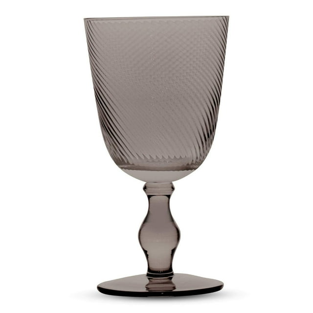 Tasse à Fumée Rétro 360 ml, Ensemble de 4, avec un Verre à Vin en Cristal Sans Plomb Teinté Gris, Doté d'Un Bol Texturé en Spirale, d'Une Tige Courbée et d'Une base Grand et stable, Parfait pour les Élégantes Tables de Maison Ou de restaurant et Convient pour Servir du Vin Rouge Ou d'Autres Boissons.