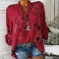 thumbnail image 2 of TIMIFIS Chemise Henley d'Été pour Femme Décontractée à Col en V à Rayures à Imprimé Floral à Manches Longues Haut sur, 2 of 5