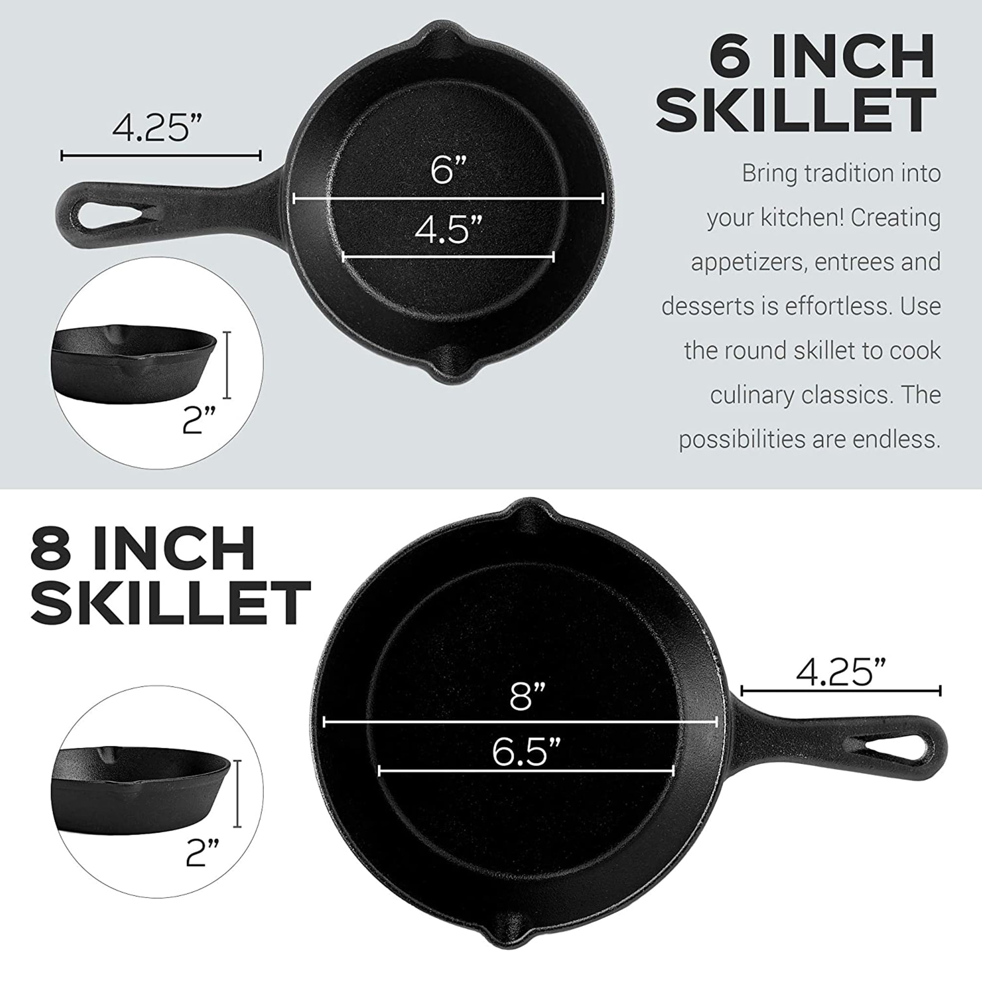 Cuisinel 8 & 10 Inch Pre Seasoned Cast Iron Skillet Cookware Set w/ Handle  Cover, 1 Piece - Harris Teeter