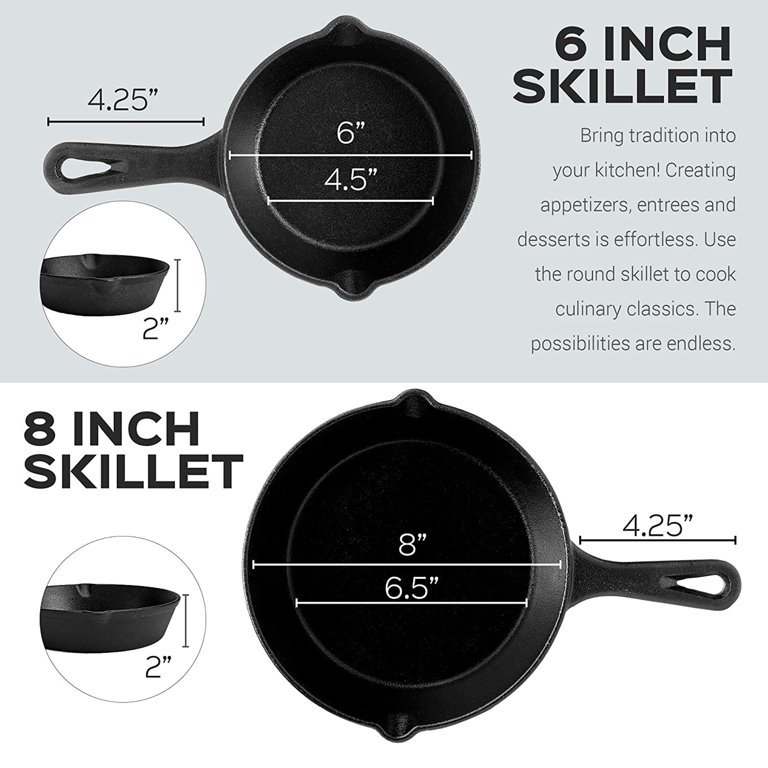 Pre-Seasoned Cast Iron Skillet 4-Piece Set (6, 8 10 and 12) with Glass  Lids