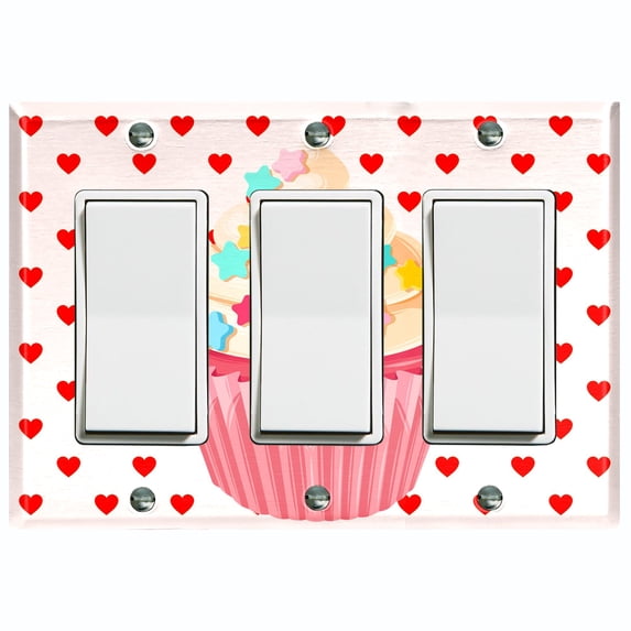 Metal Light Switch Plate Cover Red Sprinkle Star Cupcake Heart Wallpaper CAK032