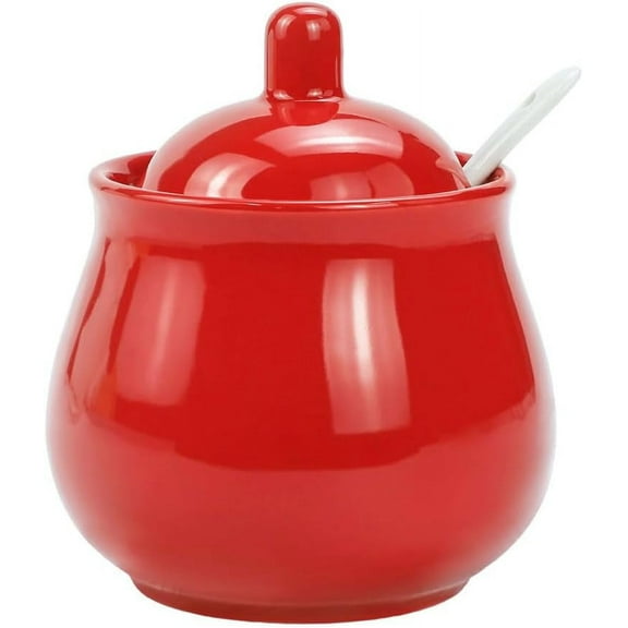 GZhLonKiMa Simple Whole Colored Ceramic Sugar Bowl Spice Jar Seasoning Box Condiment Pot with Lid and Spoon -Green