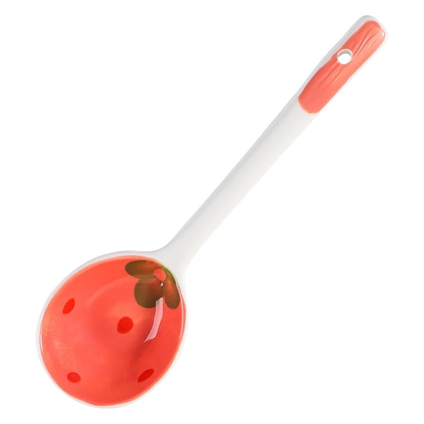 Cuchara de fresa, cuchara de sopa redonda de cerámica, cuchara de postre de 1 pieza con mango largo, cuchara de postre de sopa multifunción