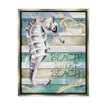 Stupell Sweet Beach Seahorse Nautical Rope Landscape Painting Gray Floater Framed Art Print Wall Art