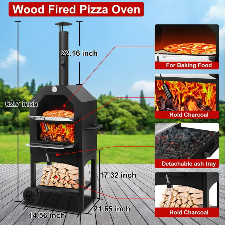 Costway Wood Outdoor Pizza Oven Pizza Grill Outside Pizza Maker with  Waterproof Cover in Stainless Steel (2-Layer) NP10814BK - The Home Depot