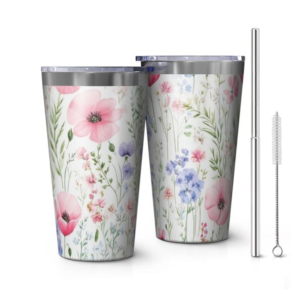 16oz Tumblers Pioneer Flower Stainless Steel Vacuum Insulated Double Wall Travel Tumbler Cups Mug with Lid and Straw,Cleaning Brush for Coffee,Tea