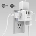 thumbnail image 4 of Cargador de pared POWSAV con 3 tomas y divisor USB de 3 vías, 4 of 7