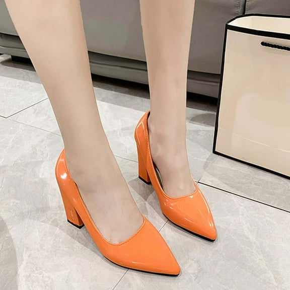 Summer Saving Clearance! Tuobarr Block Heels Women's Fashion Pointed Toe Chunky Heels High Heels Shoes Multicolour Casual High Heels Shoes Orange US Size 6.5