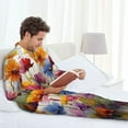 thumbnail image 6 of Susaid Colorful Wildflower Meadow Print Men's Long Sleeve Pajama Set, Two-Piece Button-Down Loungewear PJs Set, Comfortable Sleepwear for Relaxation-XX-Large, 6 of 7