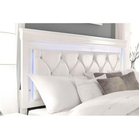 Global Furniture POMPEI-WHITE-QB W-LED DR MR NS Pompei Queen Bedroom Set - White - 4 Piece