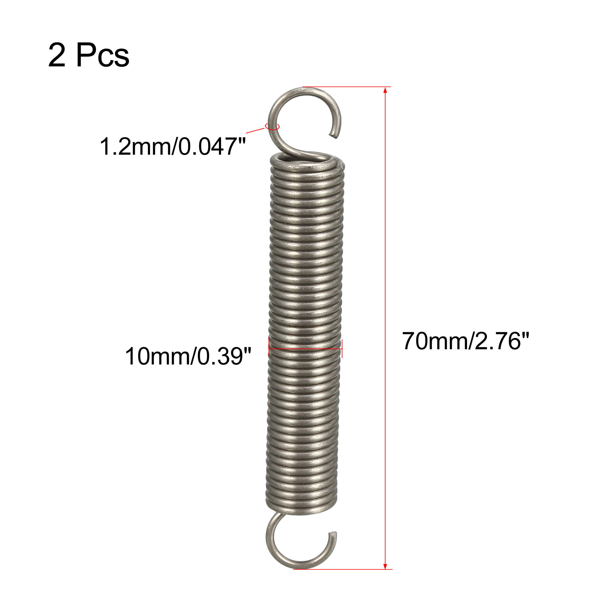 1.2x10x50mm Stainless Steel Small Dual Hook Tension Spring 2pcs 