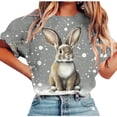 thumbnail image 3 of Mifsaly Easter Shirts for Women Short Sleeve Crewneck T-Shirt Realistic Easter Rabbit Floral Print Summer Graphic Tee Top Casual Holiday Shirt S, 3 of 5