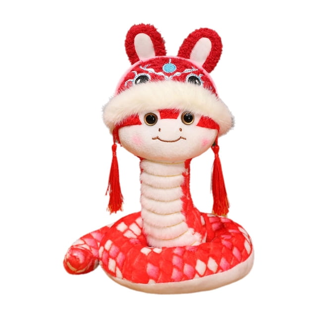 Siruishop Jouet Serpent Nouvel An Chinois 2025 Statue de Collection Dortoir Animal en Peluche Rouge 35cm