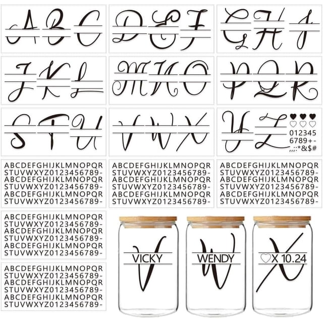14 hojas de calcomanías adhesivas UV DTF para vasos de 16 oz, letras A a Z, calcomanías de letras negras, calcomanías de transferencia del alfabeto sobre calcomanías UV DTF.