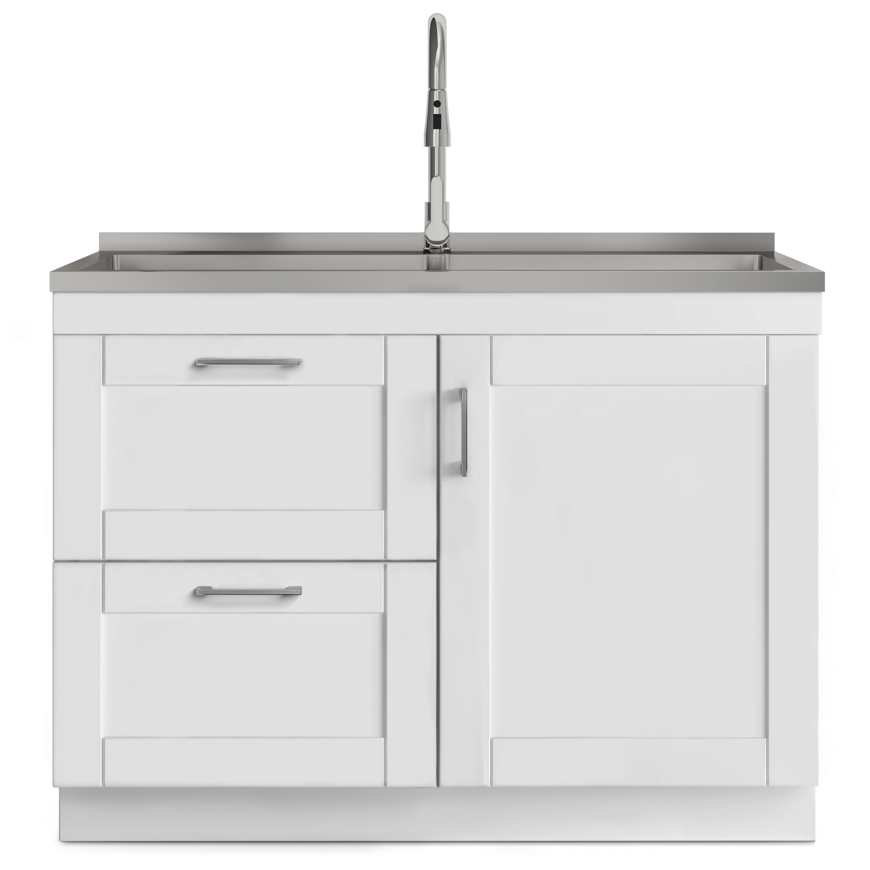 Simpli Home Modern Wide Shaker All-in-One 46-inch Utility Sink & Cabinet